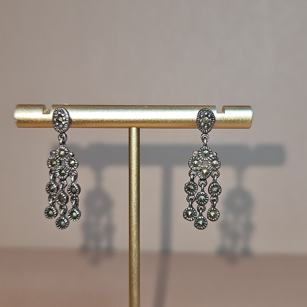 Vintage Sterling Silver and Hematite Chandelier Dangle Post Earrings